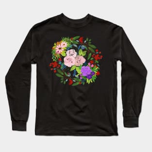 Watercolor Floral Wreath Long Sleeve T-Shirt